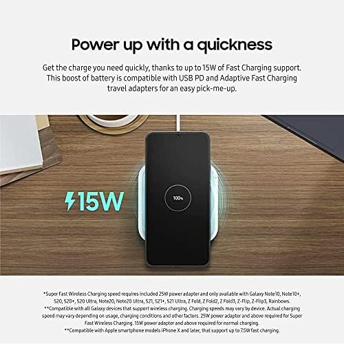 Samsung 15 W Ultra-Fast Wireless Charging Pad for Galaxy Devices – Sleek and Portable Cordless Charger with LED Status Light & USB-C Cable for Effortless Charging at Home or On-the-Go – Enhanced Compatibility in Elegant Grey