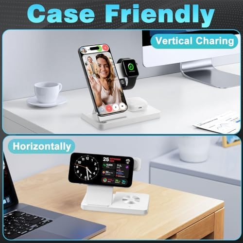 Ultimate 3-in-1 Magnetic Charging Station: Fast Charging Dock for i Phone 12-16, Apple Watch & Air Pods Pro – Foldable Design for On-the-Go Convenience and Enhanced Compatibility (White)