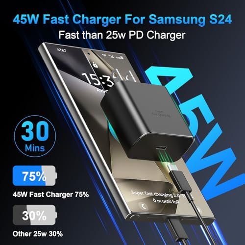 45 W Super Fast USB-C Charger for Samsung Galaxy | Dual Port Fast Charging Block with 10 FT Cable | Ultimate Compatibility for Galaxy S25/S24/S23/S22 Series | Efficient, Reliable, and Travel-Friendly Charging Solution