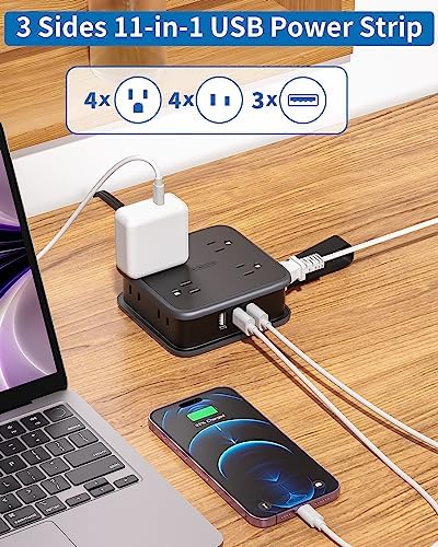 Maximize Connectivity with NTONPOWER 8-Outlet Flat Extension Cord & 3 USB Ports – 6 FT Wall-Mounted Power Strip for Home, Office, and Dorm Use – Space-Saving Design with Surge Protection and High-Speed Charging for All Your Devices