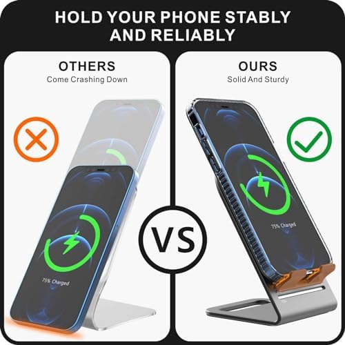 HALLEAST for Magsafe Charger Stand, Updated Aluminum Alloy Charging Holder Perfectly Compatible with for Apple iPhone 16/15/14 Plus/14 Pro Max/14 Pro/14/13 Mini for 16/15/14/13/12 Series, Silver – Enhanced Compatibility and Speed