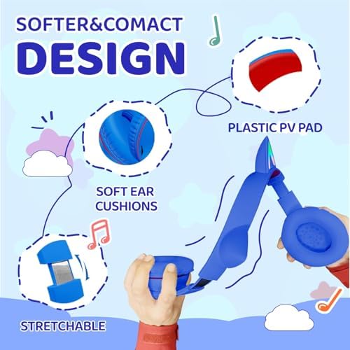 MIDOLA Cat Ear Bluetooth 5.3 Wireless Headphones for Kids – 60-Hour Playtime, Fun LED Illumination, Travel-Friendly Foldable Design with Integrated Microphone – Ideal for Music, Gaming, and Movies on the Move in Stylish Blue