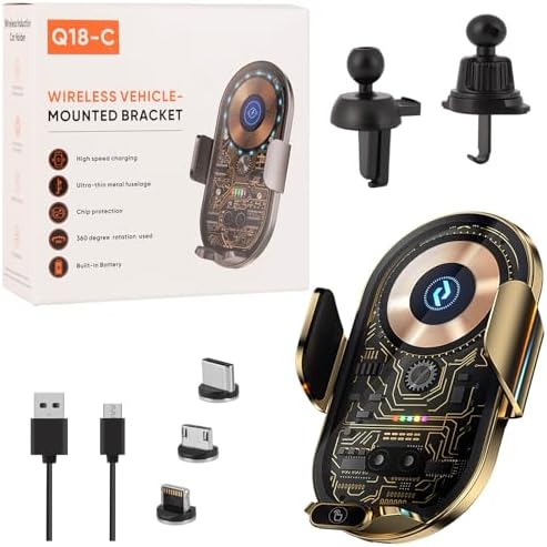 Premium Gold Wireless Car Charger & Auto-Clamping Phone Holder Mount – 15 W Fast Charging Solution for All Android Devices, Effortless Air Vent Installation for Seamless Connectivity on the Go