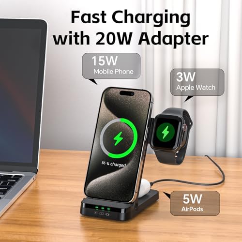Tribone 3-in-1 Foldable Fast Wireless Charger for Apple Devices – Ultimate Charging Station for i Phone 11-16, Apple Watch Series 1-10, Air Pods Pro 4/3/2 – Sleek Black Design for Home & Travel – High-Speed Power-Up, Space-Saving Convenience
