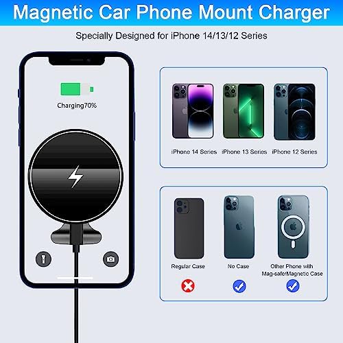 Magnetic Wireless Car Charger Mount for i Phone 16 & 15 – 15 W Fast Charging Air Vent Holder with 60 W Adapter – Secure Mag Safe Compatibility for Effortless Navigation and Hands-Free Driving