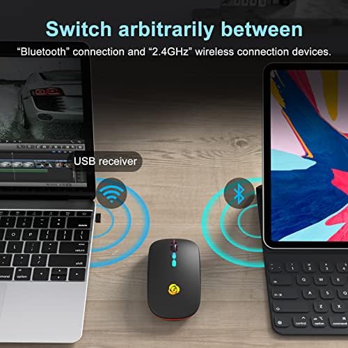Upgrade Your Workflow with the CC Store LED Wireless Mouse – Dual Connection Modes (Bluetooth & 2.4 GHz), Ultra-Silent Rechargeable Design, Adjustable DPI Settings for Precision, Ergonomic Slim Profile, USB-C Adapter Included – Perfect for Laptops, Mac Books, PCs, Tablets, and i Pads (Black-Red)