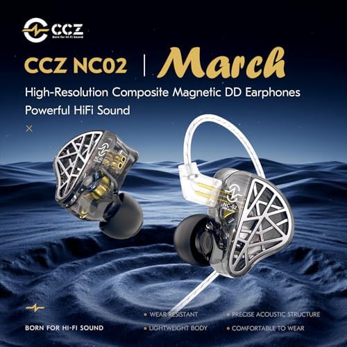 CCZ NC02 Wired In-Ear Monitor Earbuds – Premium Audio Experience with 10 mm Dynamic Drivers, Enhanced Deep Bass for Gamers and Musicians, Lightweight Ergonomic Fit, Tangle-Resistant Cable, Noise-Canceling Technology for Unmatched Clarity (Black, No Microphone)