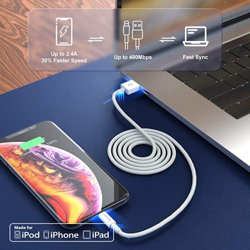 3 Pack 10 FT Apple MFi Certified Lightning to USB Charging Cables for i Phone 12/11/10/X/XR/8 – Fast, Durable, and Flexible Charging Solution for Enhanced Device Usability and Performance