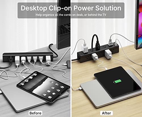 CCCEI 15-Outlet Desk Clamp Power Strip – Ultimate Surge Protector with Fast Charging USB Ports, 6 FT Flat Plug for Enhanced Accessibility, Compatible with 1.6-Inch Tabletops, Sleek Black Design for Modern Workspaces