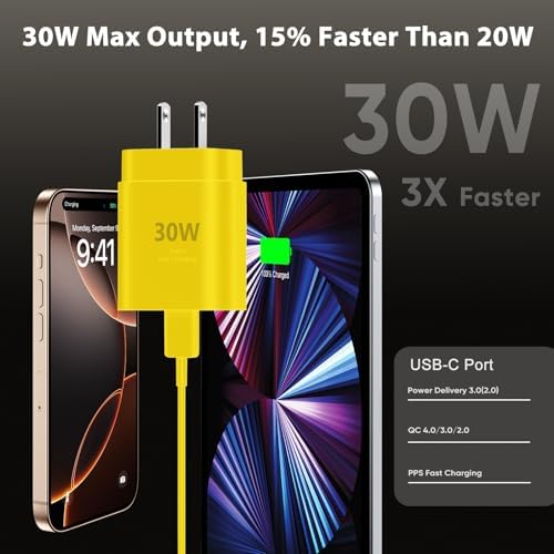 30 W Fast Charger for i Phone 15 Pro Max – 10 FT USB-C Cable & PD 3.0 Power Block | Rapid Charging for i Pad Pro/Air & Samsung S24 – Sleek Black Design for Ultimate Convenience and Durability