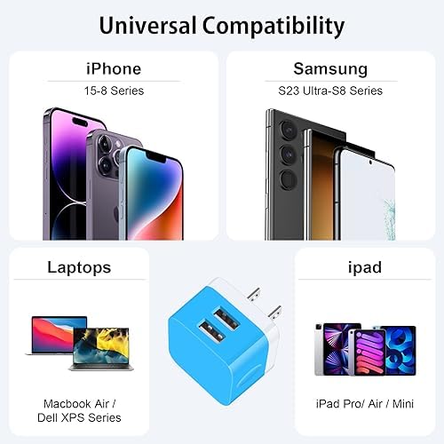 Compact USB Wall Charger 2 Pack – Low Profile Right Angle Plug Adapter for Quick Charging of i Phone 16/15/14/13/12/11 Max, i Pad Pro, Mini & Air, Samsung, Pixel – Enhanced Device Compatibility & Space-Saving Design