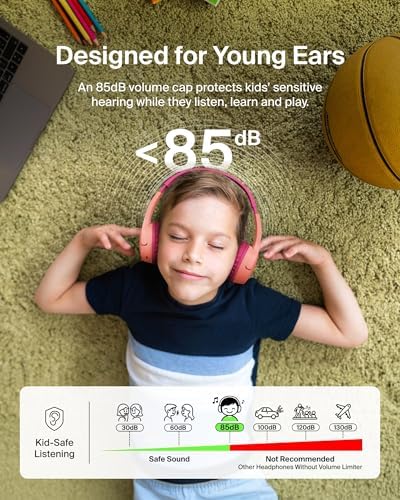 Belkin Sound Form Mini Kids Wireless Bluetooth Headphones – Safe 85 d B Volume Control, 30-Hour Playtime, Built-In Microphone – Lightweight On-Ear Style for i Phone, i Pad, Fire Tablet & More – Ideal for Learning, Entertainment & Safe Listening