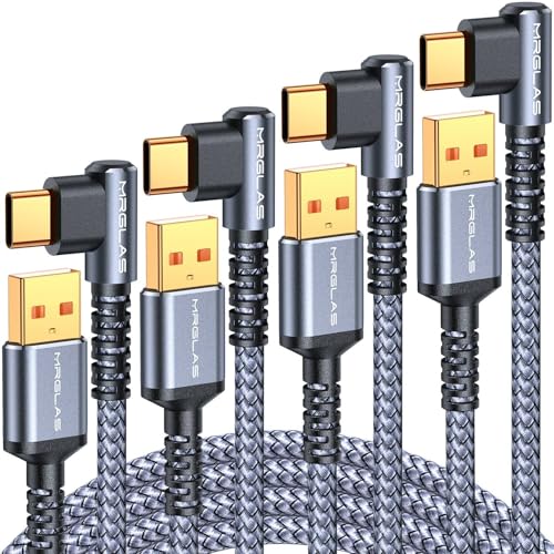 MRGLAS 3.2 A USB-C Charger Cable Pack – Versatile 4-Pack with Right Angle Design (10 FT, 6.6 FT, 3.3 FT, 1.6 FT) for Fast Charging i Phone 16/15, Samsung S10/S9, LG Smartphones – Durable Braided USB A to Type C Cords for Enhanced Performance and Compatibility