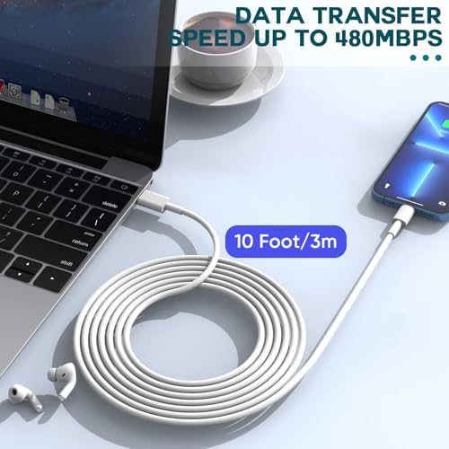 10 FT Apple MFi Certified Fast Charging Cable – Extra Long USB C to Lightning Connector for i Phone & i Pad – Rapid PD Power Delivery for Maximum Efficiency with i Phone 14 Pro Max/Plus, 13 Pro/Mini, 12, 11, X – Durable, Flexible, and Tangle-Free Design for Ultimate Charging Convenience