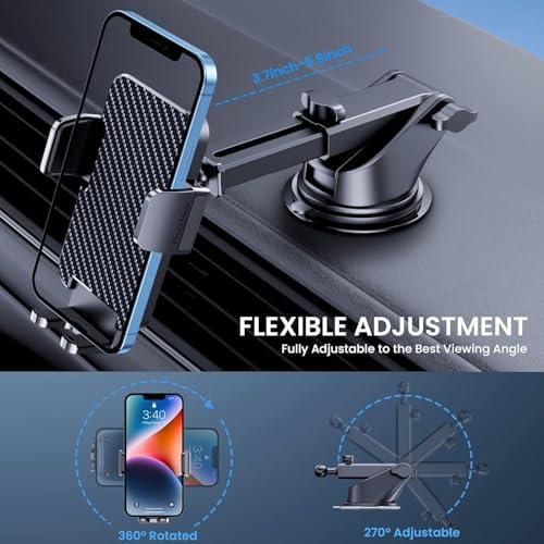 Universal Car Phone Mount: Hands-Free Adjustable Holder for Safe Driving – Secure Air Vent Smartphone Stand for i Phone & Android – 360-Degree Rotation for Optimal Viewing and Easy Access – Durable Lightweight Design for All Vehicles