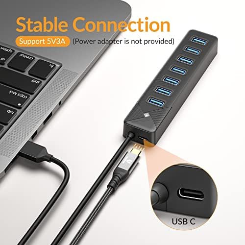 Boost Your Connectivity with the PG7 U 7-Port USB 3.0 Hub – High-Speed Multiport Docking Station for PCs, PS4, PS5, Xbox & More – 5 Gbps Data Transfer, USB-C Power Input, and 3.3 ft Cable for Ultimate Flexibility – Sleek Black Design Perfect for Gaming and Workstations