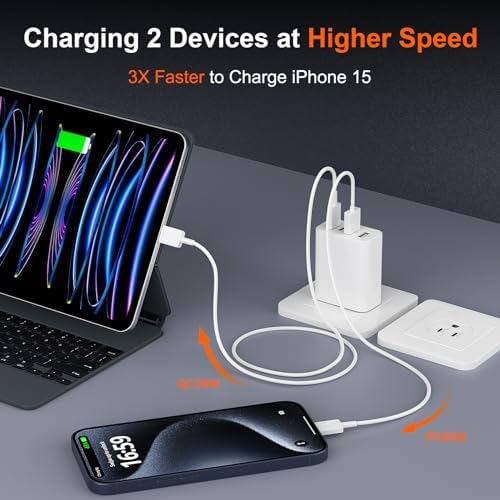 40 W Compact 4-Port USB C Charger Block – Dual PD & QC Fast Charging Adapter with USB C to C Cables for i Phone 15 & Samsung Galaxy S24 – Ultimate Power Solution for Home, Office, and Travel Efficiency