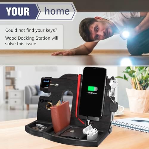 BARVA Wood Docking Station | Phone Stand & Desk Organizer | Night Stand Charging Station & Smart Watch Phone Holder | Nightstand Organizer for Men’s Accessories | Ideal Gifts for Men – Enhanced Compatibility and Speed