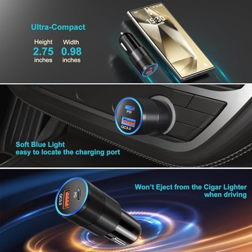 Excgood 25 W Fast Charging Car Charger with Dual 6 ft Braided USB-C Cables – High-Speed Wall Adapter for Samsung Galaxy S25 Ultra, S24, S23 FE & Android Devices, Compact & Travel-Friendly, Enhanced Safety Features for Optimal Performance