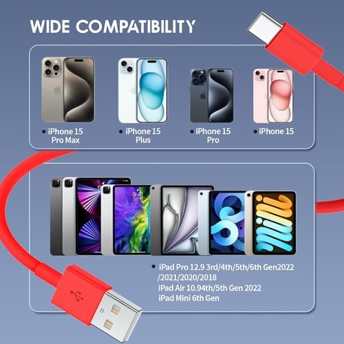 Car Carplay Cable for iPhone 15/16 Car Charger Cable,4Pack USB A to USB C for Carplay USB C Cord,iPhone 16/15/Plus/Pro Max,iPad Pro 12.9/11,Air 5th/4th Gen,Mini 6th Gen/Car Charging Cable 3FT – Enhanced Compatibility and Speed