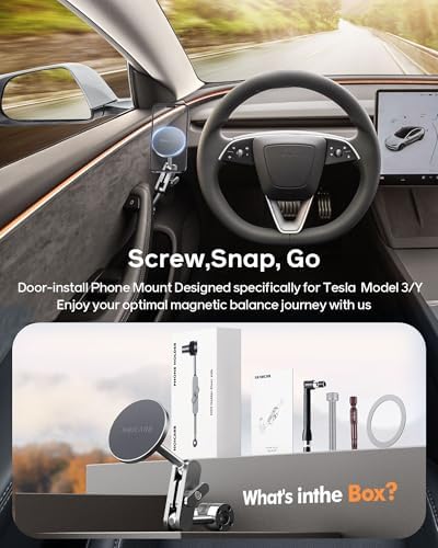 Mag-Safe Magnetic Phone Mount for Tesla Model Y & Model 3 – Effortless Door-Install Car Holder for i Phone 12/13/14/15/16 – Ultimate Driving Safety & Seamless Accessory Integration for Enhanced Navigation Experience
