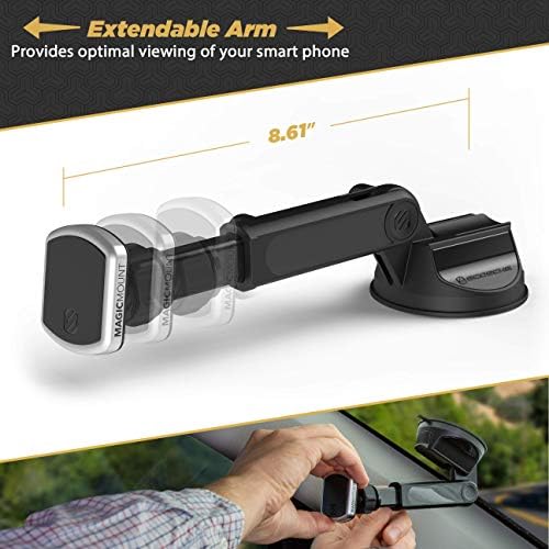 Scosche Magic Mount Pro Suction Cup Phone Holder – 2-Pack Magnetic Car Dashboard & Windshield Mount for i Phone, Galaxy & Android Smartphones – Enhanced Stability, 360-Degree Rotation & Sleek Black/Silver Design for Optimal Accessibility & Safety