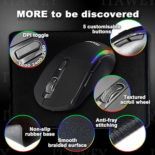 Ultimate Wireless Mouse & Pad Set – Quiet Rechargeable Bluetooth 5.2 & USB 2.4 G Dual Connectivity, 1600 DPI Precision, Compact Design for Laptops & Tablets – Enhance Your Workspace with Seamless Navigation and Productivity