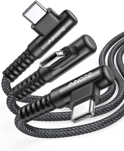 AINOPE Right Angle USB C Cable – 2-Pack (10 ft + 10 ft) Fast Charging 3.1 A Nylon Braided Charger for Enhanced Device Compatibility, Ideal for Gaming and Multitasking, Durable Black Design