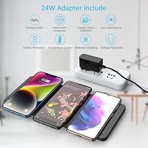 Zeal Sound Ultra-Slim Triple Wireless Charging Hub – Fast, Elegant PU Leather Charger Pad for Smartphones, Air Pods & Qi-Compatible Devices – Non-Slip Design with AC Adapter for Home & Office Efficiency