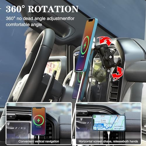 EASEORD Magnetic Wireless Car Charger Vent Mount for Ford F150 & F-Series (2021-2025) – Fast 15 W Mag Safe Charging for i Phone 15/14/13/12 – Stay Connected Safely on the Road with Enhanced Stability and Easy Installation