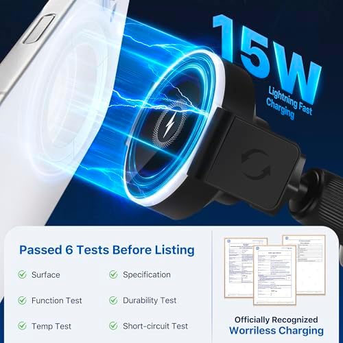 Wireless Car Charger, 15W Fast Charging Magsafe Car Phone Mount Charger for iPhone 16/15/14/13/12/11/10/9/8 & Samsung Galaxy, Auto-Clamping Car Phone Holder Compatible for Car & Home Use,Black – Enhanced Compatibility and Speed