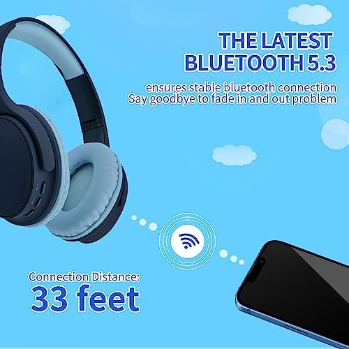 Light Blue Kids Bluetooth Headphones – Safe 93 d B Volume Limitation for Ear Protection – Foldable & Travel-Friendly Design – Built-in Microphone for Hands-Free Calls – Comfortable Wireless Headphones for Toddlers and Children – Perfect for School, Home, and Fun Activities