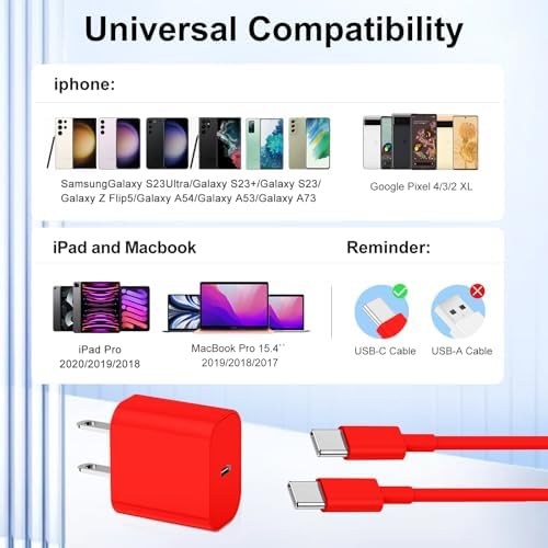 Ultimate 20 W Fast Charging Solution: 10 Ft i Phone 15 Charger with 3 Durable USB-C Cables & Dual Wall Adapters – Compatible with i Phone 15/15 Pro/Pro Max, i Pad Pro, Air Pods, and Samsung Devices for Rapid Power-Up and On-the-Go Convenience