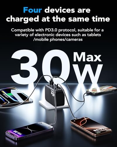 Ultimate 4-in-1 Retractable Wall Charger with Dual USB Ports – Fast 40 W Charging Adapter with 35.5 in/90 cm Lightening and Type-C Cables – Perfect for i Phone 16/15/14/13/12/11, i Pad, Galaxy, and Pixel Devices – Compact, Foldable Design for Effortless Travel and Enhanced Device Compatibility