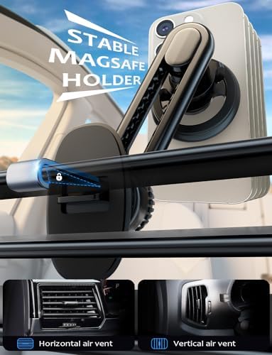 Tryone Mag Safe Air Vent Phone Holder: Ultra-Secure Magnetic Mount for i Phone 15/14/13/12 Pro Max & Universal Smartphones – 20 Strong Magnets for Clear Visibility & Fast Attachment – Streamlined Design for Enhanced Driving Experience