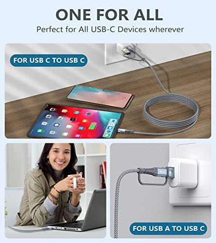 6.6 ft USB Type C Charger Cable – 100 W Power Delivery Fast Charging for i Phone 16/15 Pro Max, Mac Book, i Pad Pro/Air & Samsung Galaxy S24/S23/S22 – Durable Nylon Braided 2-in-1 USB C to C Design for Optimal Compatibility and Speed