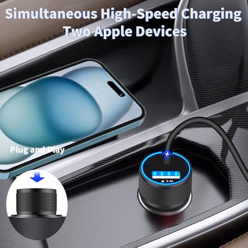 Rombica 105 W MFi Certified Dual USB-C & USB-A Fast Car Charger for i Phone 16 Pro Max – Ultimate Portable Power Solution with 6 FT Coiled Type-C Cable for Rapid Charging on the Go, Perfect for Road Trips and Daily Commuting