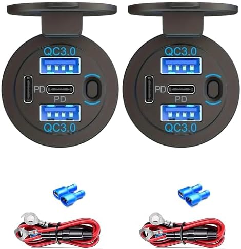12 V Waterproof USB Charger with 4 Quick Charge 3.0 Ports – Essential Multi-Port Outlet for Marine, RV, Motorcycle & Golf Cart – Reliable Power Solution with Integrated Switch for Enhanced Device Compatibility
