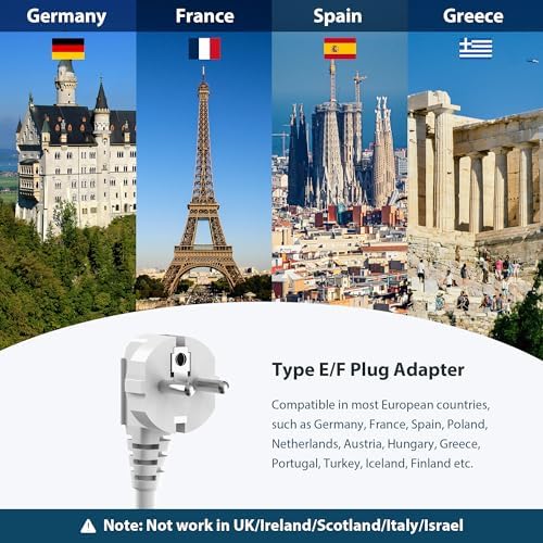 Universal European Travel Plug Adapter with USB-C – TOPREK 9-in-1 Power Strip for US to Europe with 6 Outlets & 3 USB Ports, 3 FT Extension Cord for Seamless Charging in Germany, France, Spain, Greece, and More – Ideal for Hotel and Airport Use