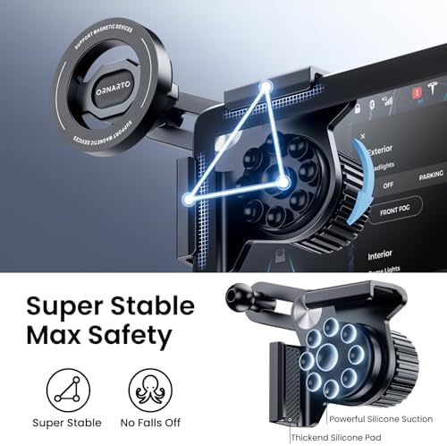 ORNARTO Magnetic Phone Mount for Tesla Model 3/Y/Cybertruck – 360° Rotatable Car Holder with Overload Protection and Anti-Slip Suction – Secure, Stylish Dashboard Accessory for Effortless Navigation and Enhanced Safety