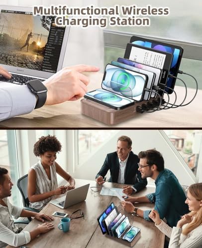 Advanced 2025 Multi-Device Wireless Charging Station: Ultimate USB Charging Dock for Seamless Apple and Android Compatibility, Family-Friendly Organizer with Six Fast-Charge Cables, Stylish Design for Home or Office, Smart Charging Technology for Efficient Power Management