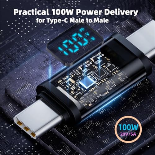 xiwai Stretch Coiled USB-C USB4 Cable with Smart LED Display 20Gbps 100W 8K for Laptop Disk Phone Type-C Male to Male Cable Power & Data 180cm – Enhanced Compatibility and Speed