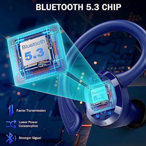 Premium Bluetooth 5.3 Wireless Earbuds – IP7 Waterproof Sport Headphones with 48-Hour Battery Life, Noise-Cancelling Mic, and 3 D Hi-Fi Stereo for Ultimate Workout Performance – Perfect for Running and Gym Enthusiasts