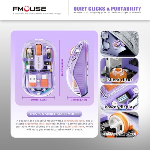 Sleek Dual Connectivity Transparent Wireless Mouse – Rechargeable RGB with USB-C Receiver for Mac Book & Laptops, Compact Design with Cool LED Lights, Silent Operation, and Magnetic Cover for Enhanced Portability – Orange
