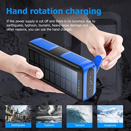Ultimate 63200 m Ah Solar Power Bank with Hand Crank & 4 LED Flashlights – Fast Charging Emergency Battery Pack for Hiking, Camping, and Survival – Unmatched Durability and Safety Features for All Outdoor Adventures – Dual Input & Output Compatibility, Water & Drop Resistant Design for Extreme Conditions