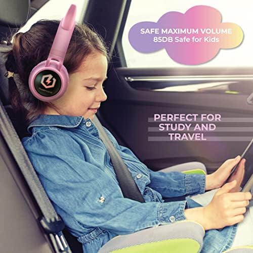 Kid-Friendly Bluetooth Headphones with LED Lights – Safe 85 d B Volume Limit for Young Ears, Foldable Design for Travel Ease, Micro SD Card Playback, Integrated Mic for Calls – Perfect Wireless Audio for Kids’ Adventures and Learning