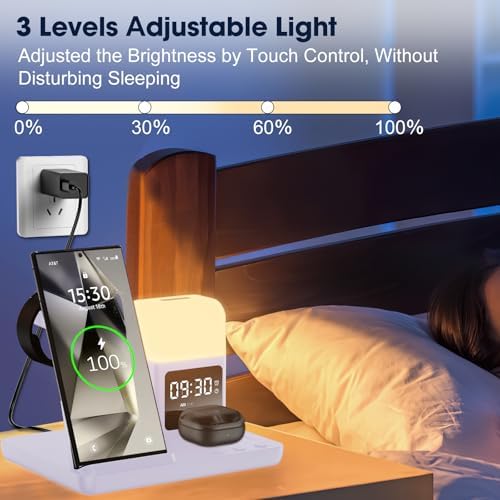 Ultimate 6-in-1 Wireless Charging Station for Samsung Devices – Stylish Purple Design with Alarm Clock and Night Light Functionality – Fast Charging for Galaxy S25/S24/S23 Ultra Series, Galaxy Watch 7/6/5/4, and Galaxy Buds – Ideal for Home or Office Use – Enhanced Safety Features and Adjustable Brightness Settings – Tidy Up Your Space with This Multi-Device Charger – Compatible with USB-C, Perfect for Samsung Users Seeking Convenience and Efficiency – Say Goodbye to Clutter and Hello to Seamless Charging Experience!