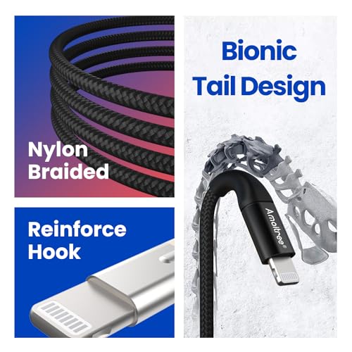Premium Apple MFi Certified 4 Ft Lightning Cable 2-Pack – Fast Charging USB A to Lightning Braided Cable for i Phone 14/13/12/11/XS/XR/8/7/6/5 – Durable Woven Design for Enhanced Longevity & Car Play Compatibility – Sleek Black Finish