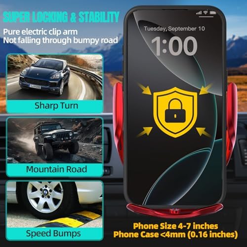 Max 15 W Fast Wireless Car Charger with Auto-Clamping Phone Holder – Qi-Certified Mount for i Phone 16/15/14/13/12 Pro Max & Samsung Galaxy S24/S23/S22/S21/S20/Note20 – Sleek Silver Design for Secure, Hands-Free Charging