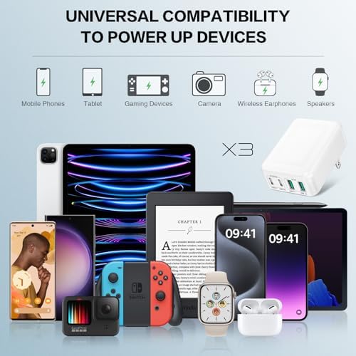 High-Performance 3-Pack USB C Power Adapter – 40 W Slim Fast Charging Hub with 4 Universal Ports and Compact Foldable Plug for i Phone 16/15/14/11/12/13 Pro/Max, i Pad, Samsung Galaxy & More – Travel-Ready Charging Solution for Home and Office Use
